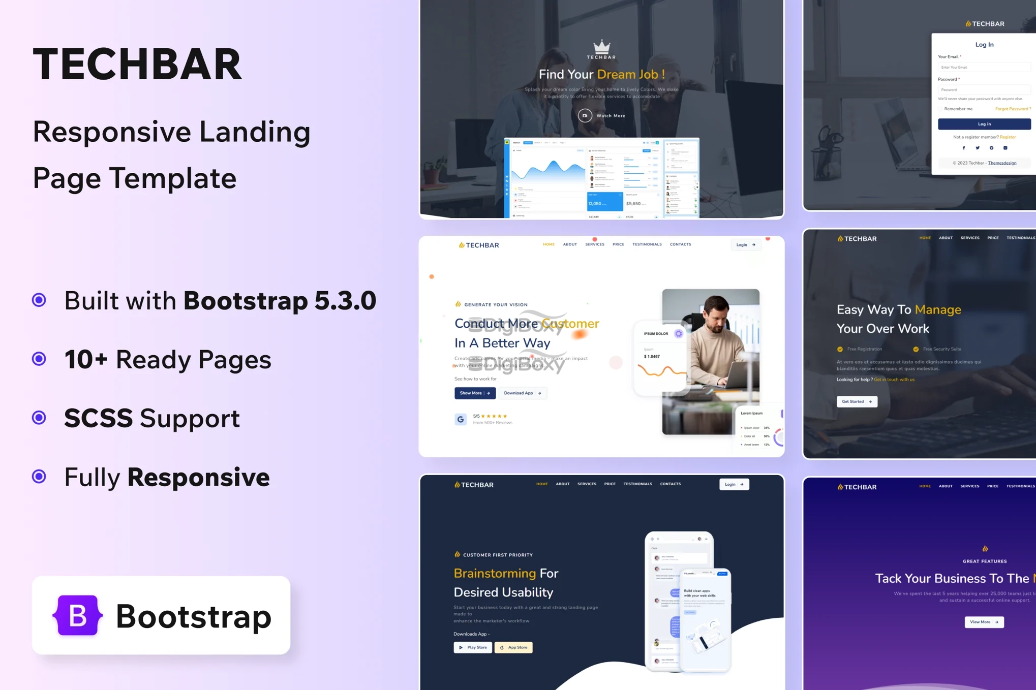 Techbar – Template Landing Page HTML5 Responsive untuk Startup, App & Corporate