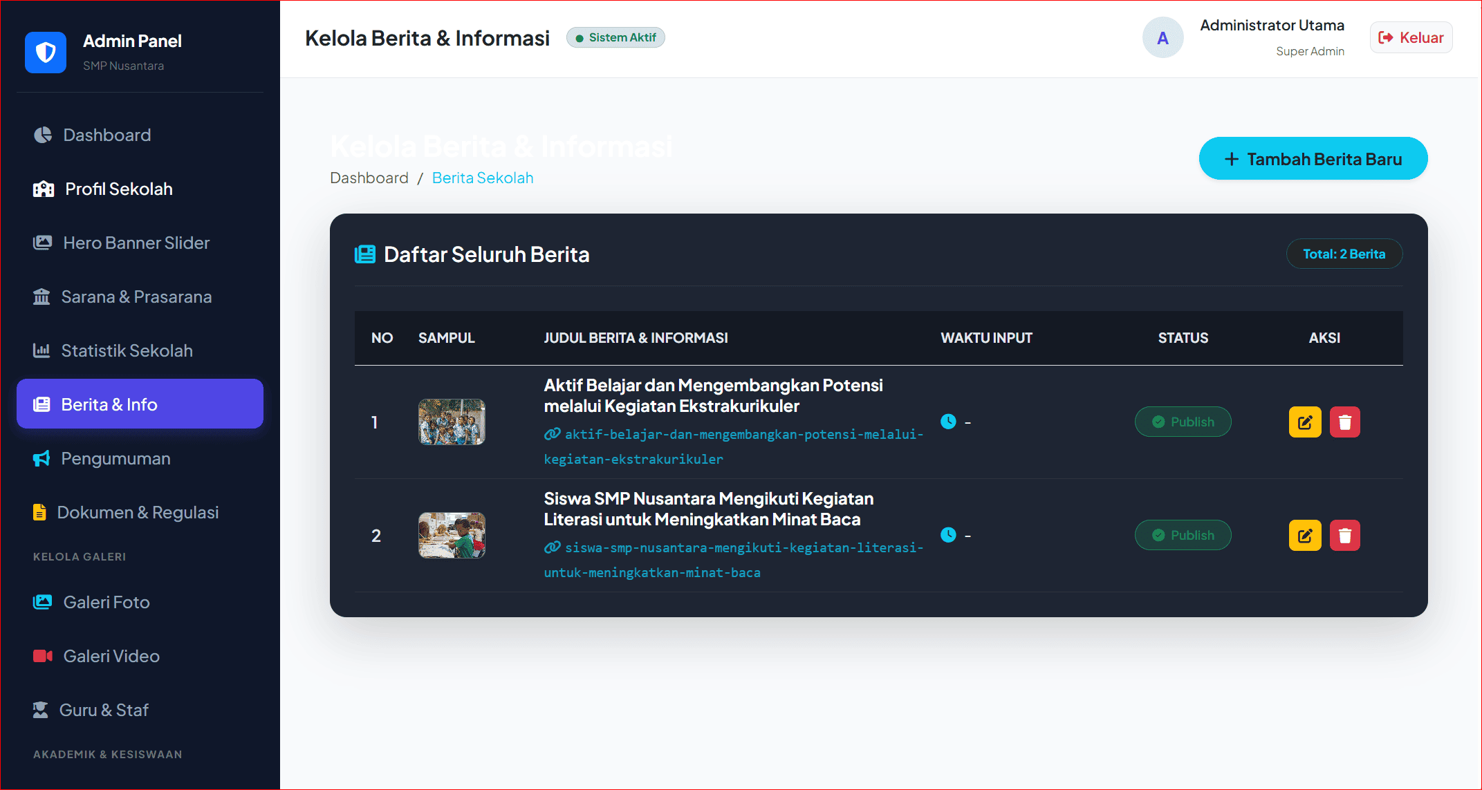 Website Sekolah Modern Berbasis CodeIgniter 3