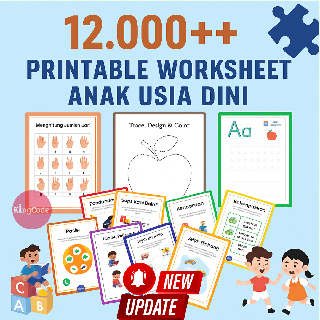 12.000+ E-Course Series Worksheet Lengkap Belajar Anak Usia 3-8 Tahun