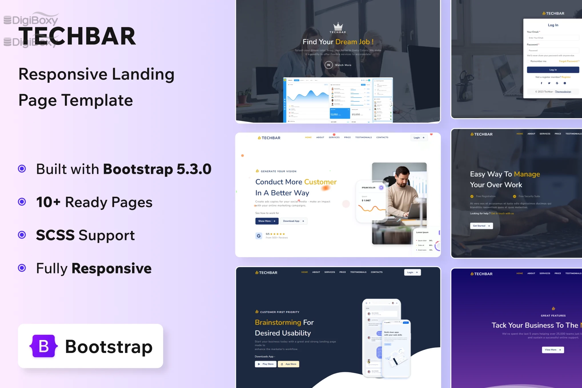 Techbar – Template Landing Page HTML5 Responsive untuk Startup, App & Corporate